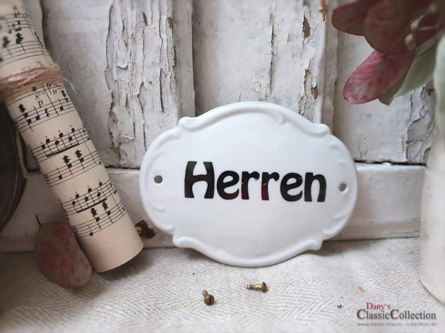 VERKAUFT ! Altes Porzellanschild HERREN~ Jugendstil Schild ~ weißes Schild ~ schwarze Schrift ~ Porzellanschild ~ Türschild ~ Beschilderung