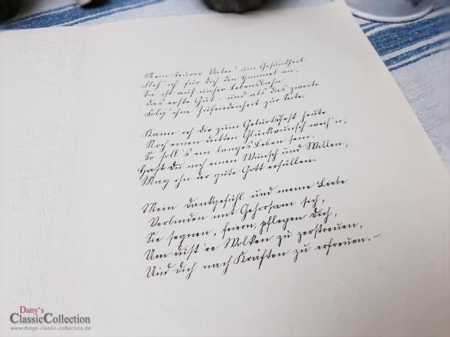 Antiker Schmuckbrief ~ Geprägt und lithografiert ~ Brief von Tochter an Vater ~ 1914 ~ Stuckrahmen ~ Glocken ~ Veilchenstrauß ~ hw3959b1