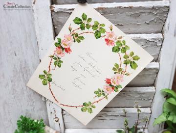 Antiker Schmuckbrief ~ Geprägt und lithografiert ~ Brief von Tochter an Vater ~ 1909 ~ mit Rosen umrahmt ~ hw3959b2