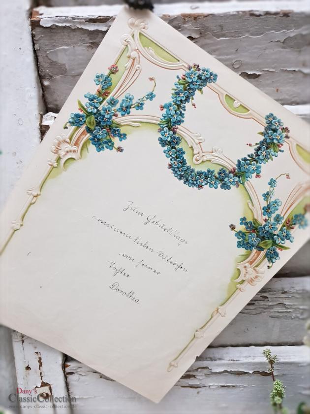 Antiker Schmuckbrief ~ Geprägt und lithografiert ~ Brief von Tochter an Vater ~ mit Rosen umrahmt ~ hw3959b3