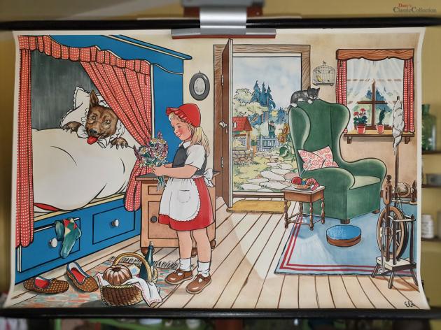 VERKAUFT ! Rotkäppchen Lehrkarte ~ Schulkarte ~ Wandkarte ~ Rollkarte ~ Midcentury ~ Kinderzimmer Wanddeko ~ Märchen ~ Erzählungen ~ hy5222