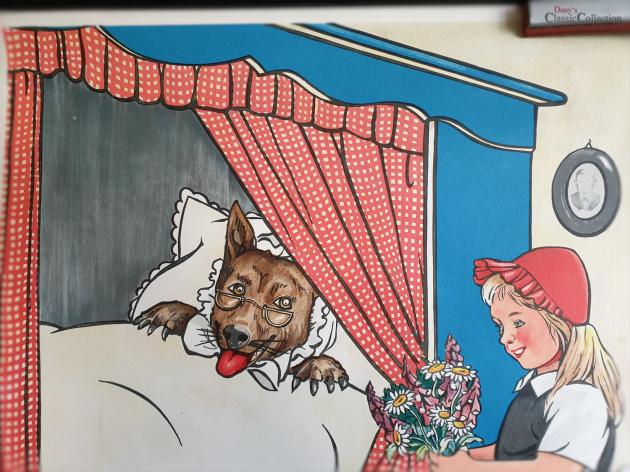 VERKAUFT ! Rotkäppchen Lehrkarte ~ Schulkarte ~ Wandkarte ~ Rollkarte ~ Midcentury ~ Kinderzimmer Wanddeko ~ Märchen ~ Erzählungen ~ hy5222