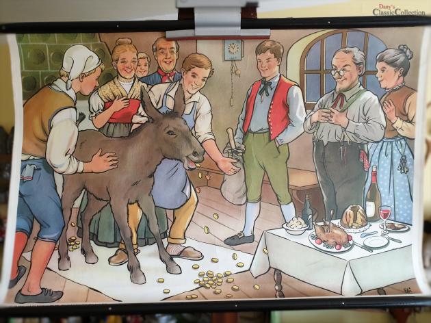 Tischlein Deck Dich Lehrkarte ~ Schulkarte ~ Wandkarte ~ Rollkarte ~ Midcentury ~ Kinderzimmer Wanddeko ~ Märchen ~ Erzählungen ~ hy5231