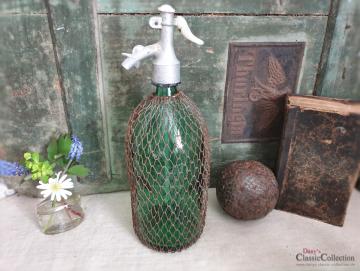 VERKAUFT ! Grüner Siphon mit Netz ~ große alte Sodaflasche ~ Soda Syphon ~ Shabby deco ~ Vintage interior ~ Brocante home style ~ hx4187f2