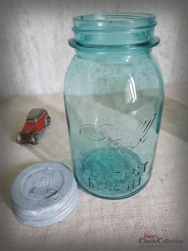 VERKAUFT ! Ball Mason Vorratsglas ~ blaues Glas ~ Amerika ~ Vintage Küchendeko ~ Aufbewahrung ~ hy5811