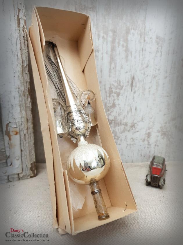 VERKAUFT ! Baumspitze 26 cm silber ~ Glas mit 2 Glocken ~ Tinsel ~ Christbaumspitze ~ Weihnachtsbaum ~ Bauernsilber ~ Nostalgie Weihnacht ~ hy5503