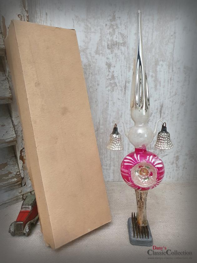 VERKAUFT ! Reflex Baumspitze 30 cm ~ Glasarme mit 2 Glocken ~ Christbaumspitze pink ~ Weihnachtsbaum ~ Bauernsilber ~ Nostalgie Weihnacht ~ hy5840