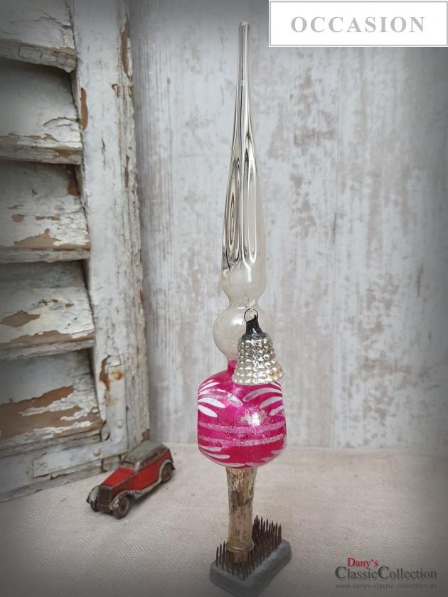 VERKAUFT ! Reflex Baumspitze 30 cm ~ Glasarme mit 2 Glocken ~ Christbaumspitze pink ~ Weihnachtsbaum ~ Bauernsilber ~ Nostalgie Weihnacht ~ hy5840