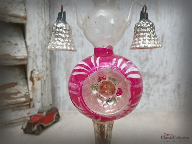 VERKAUFT ! Reflex Baumspitze 30 cm ~ Glasarme mit 2 Glocken ~ Christbaumspitze pink ~ Weihnachtsbaum ~ Bauernsilber ~ Nostalgie Weihnacht ~ hy5840