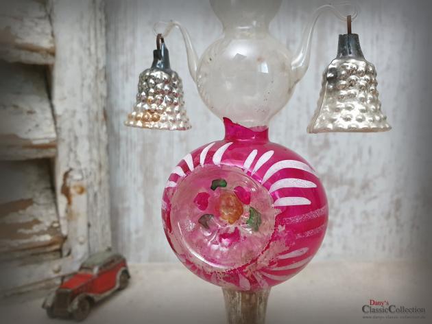 VERKAUFT ! Reflex Baumspitze 30 cm ~ Glasarme mit 2 Glocken ~ Christbaumspitze pink ~ Weihnachtsbaum ~ Bauernsilber ~ Nostalgie Weihnacht ~ hy5840
