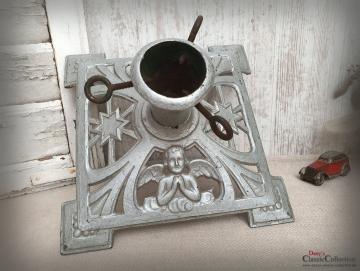 VERKAUFT ! Artdéco Christbaumständer eckig ~ Gusseisen silber ~ Engel ~ Stern ~ Frohe Weihnachten ~ Vintage Weihnachtsbaum ~ hy5823