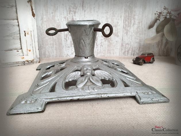 VERKAUFT ! Artdéco Christbaumständer eckig ~ Gusseisen silber ~ Engel ~ Stern ~ Frohe Weihnachten ~ Vintage Weihnachtsbaum ~ hy5823
