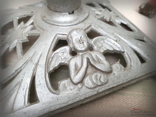 VERKAUFT ! Artdéco Christbaumständer eckig ~ Gusseisen silber ~ Engel ~ Stern ~ Frohe Weihnachten ~ Vintage Weihnachtsbaum ~ hy5823