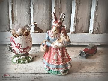 VERKAUFT ! Candy Container Häsin mit Kind & Eierkorb ~ Pappmaché ~ Eierbecher für Deko ~ Osterdekoration ~ Füllhase ~ Made in Germany ~ hy5759