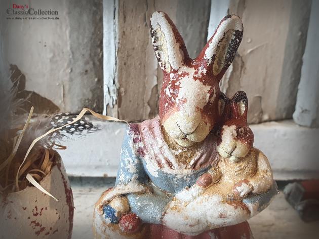 VERKAUFT ! Candy Container Häsin mit Kind & Eierkorb ~ Pappmaché ~ Eierbecher für Deko ~ Osterdekoration ~ Füllhase ~ Made in Germany ~ hy5759