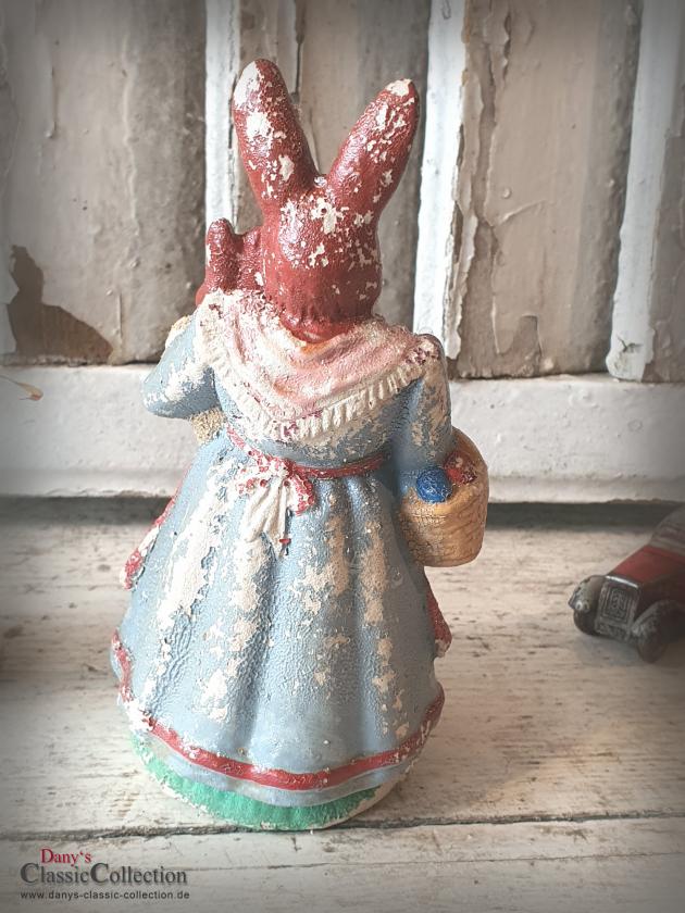 VERKAUFT ! Candy Container Häsin mit Kind & Eierkorb ~ Pappmaché ~ Eierbecher für Deko ~ Osterdekoration ~ Füllhase ~ Made in Germany ~ hy5759