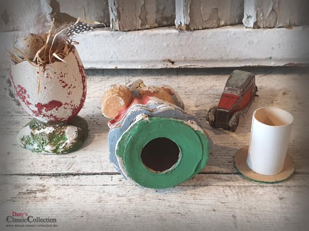 VERKAUFT ! Candy Container Häsin mit Kind & Eierkorb ~ Pappmaché ~ Eierbecher für Deko ~ Osterdekoration ~ Füllhase ~ Made in Germany ~ hy5759