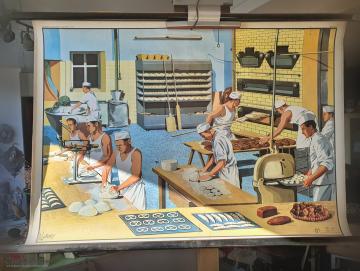 VERKAUFT ! Alte Schulwandkarte ~ Beruf Bäcker ~ Rollkarte ~ Schulkarte ~ Wandkarte ~ Lehrkarte ~ Midcentury ~ Wanddeko ~ hy5471