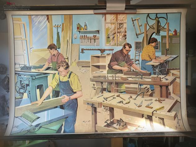 VERKAUFT ! Alte Schulwandkarte ~ Beruf Tischler ~ Schreiner ~ Rollkarte ~ Schulkarte ~ Wandkarte ~ Lehrkarte ~ Midcentury ~ Wanddeko ~ hy5473