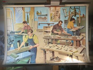 VERKAUFT ! Alte Schulwandkarte ~ Beruf Tischler ~ Schreiner ~ Rollkarte ~ Schulkarte ~ Wandkarte ~ Lehrkarte ~ Midcentury ~ Wanddeko ~ hy5473