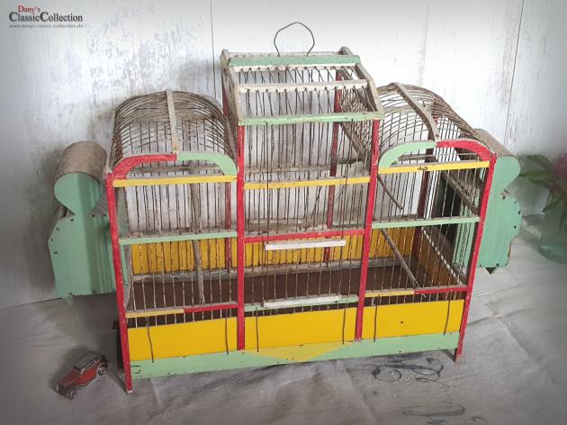VERKAUFT ! Uralter Vogelkäfig bunt ~ Vogelhaus ~ Holz Vogelbauer ~ fil de fer ~ Vintage Shabby chic ~ hx4034