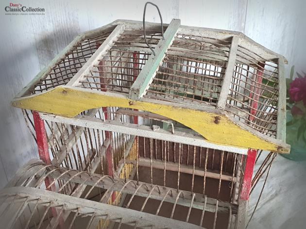 VERKAUFT ! Uralter Vogelkäfig bunt ~ Vogelhaus ~ Holz Vogelbauer ~ fil de fer ~ Vintage Shabby chic ~ hx4034