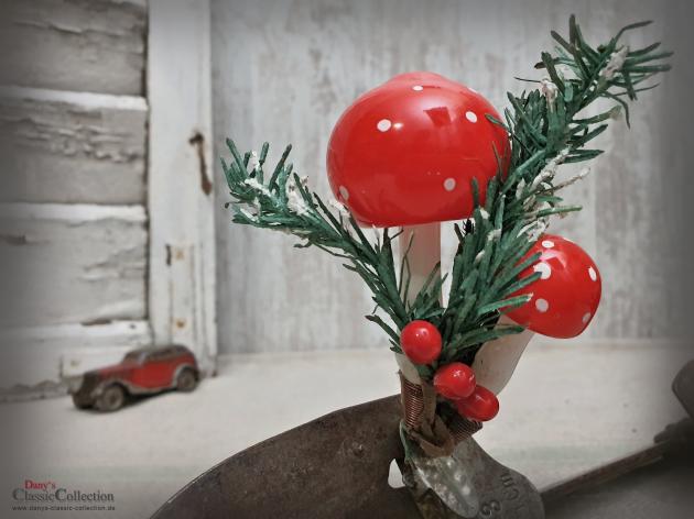 VERKAUFT ! Pilz Duo auf Clip ~ Pilze ~ Fliegenpilze ~ Christbaumschmuck alt ~ Weihnachtsschmuck ~ Weihnachtsbaum ~ Weihnachten ~ Sammlerstück ~hx4651p1