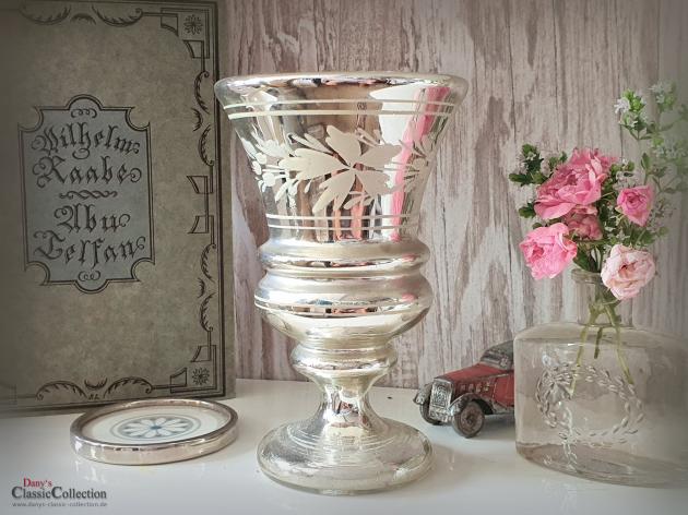 VERKAUFT ! Antiker Bauernsilber Kelch 14,8 cm ~ weiße Bemalung ~ Silberglas ~ Vintage interior ~ Brocante home style ~ Landhaus Deko ~ hy6126