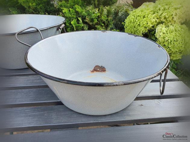 VERKAUFT ! Emaille Waschschüssel Ø 37 cm ~ grau gesprenkelt ~ Waschwanne ~ Bauernhaus ~ Vintage Gartendeko ~ Pflanztopf ~ Miniteich ~ Shabby ~ ht2281