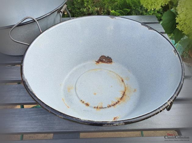 VERKAUFT ! Emaille Waschschüssel Ø 37 cm ~ grau gesprenkelt ~ Waschwanne ~ Bauernhaus ~ Vintage Gartendeko ~ Pflanztopf ~ Miniteich ~ Shabby ~ ht2281