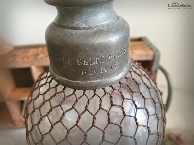 VERKAUFT ! 1880-1900 Doppelbauch Soda Siphon mit Netz ~ Sodaflasche ~ Seltzer Flasche ~ Industrial Home ~ Loft Design ~ Vintage Interior ~ hw3351