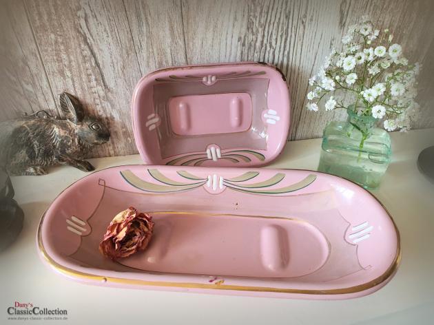VERKAUFT ! Seifenschalen-SET ~ altrosa Emaille ~ Vintage Badezimmer ~ Artdéco Dekor ~ Brocante Deko ~ Bauernhaus ~ Landhaus ~ interior Home ~ hy6299