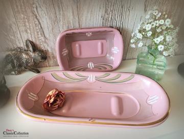 VERKAUFT ! Seifenschalen-SET ~ altrosa Emaille ~ Vintage Badezimmer ~ Artdéco Dekor ~ Brocante Deko ~ Bauernhaus ~ Landhaus ~ interior Home ~ hy6299