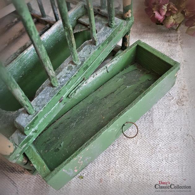 VERKAUFT ! Uralter grüner Vogelkäfig ~ Frankreich ~ Vogelhaus Holz ~ Vogelbauer grün ~ Holzkäfig ~ Tonkrug ~ Vintage Shabby Deko ~ hy5821