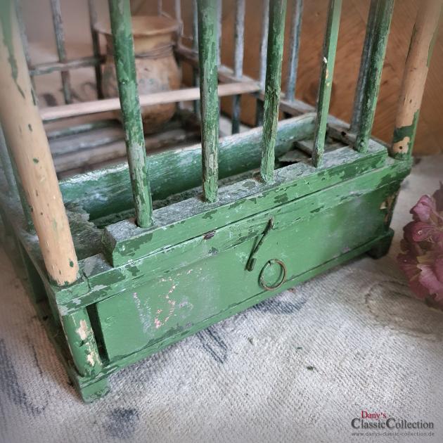 VERKAUFT ! Uralter grüner Vogelkäfig ~ Frankreich ~ Vogelhaus Holz ~ Vogelbauer grün ~ Holzkäfig ~ Tonkrug ~ Vintage Shabby Deko ~ hy5821