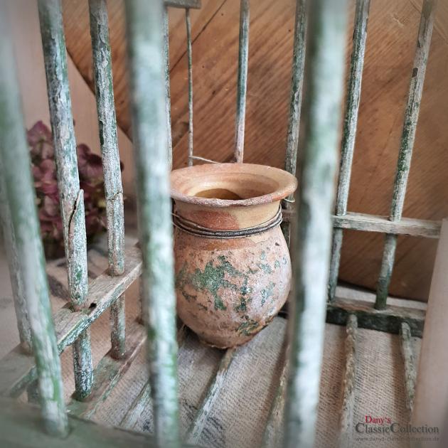VERKAUFT ! Uralter grüner Vogelkäfig ~ Frankreich ~ Vogelhaus Holz ~ Vogelbauer grün ~ Holzkäfig ~ Tonkrug ~ Vintage Shabby Deko ~ hy5821