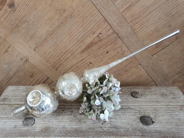 VERKAUFT ! Reflex-Christbaumspitze 33.5 cm ~ 2 silberne Kugeln mit je 3 Einstichen ~ Bouillondraht ~ Weihnachtsbaum ~ Frohe Weihnachten ~ hx4839