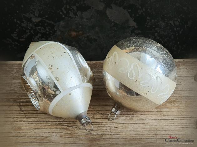 VERKAUFT ! Christbaumkugel Duo silber ~ Einstichkugel ~ alter Sammlerschmuck ~ Christbaumschmuck ~ Vintage Weihnacht ~ hs2048