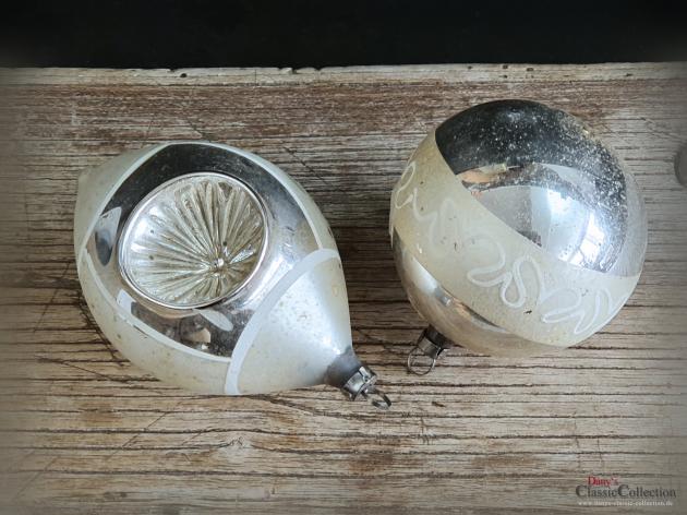 VERKAUFT ! Christbaumkugel Duo silber ~ Einstichkugel ~ alter Sammlerschmuck ~ Christbaumschmuck ~ Vintage Weihnacht ~ hs2048