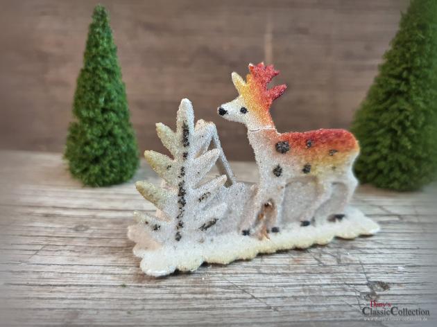 Rehlein im Wald ~ Christbaumschmuck alt ~ Karton beglimmert ~ Baumanhänger ~ Weihnachtsbaum ~ hw3569-12