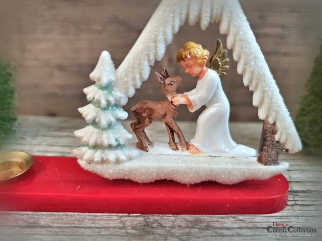 VERKAUFT ! Bakelit Kerzenhalter ~ Engel mit Rehlein ~ Kerzenständer alt ~ Vintage Weihnachten ~ hx4535
