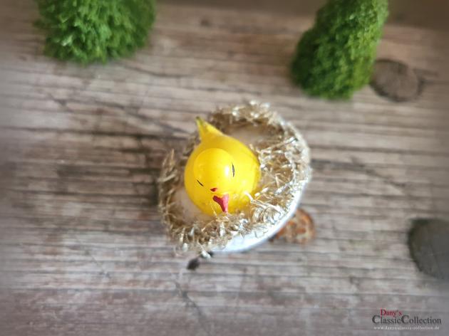 Küken in Nest mit Tinselrand auf Clip ~ Seltener Christbaumschmuck ~ Vintage Weihnachten ~ Weihnachtsbaumschmuck ~ hx4527