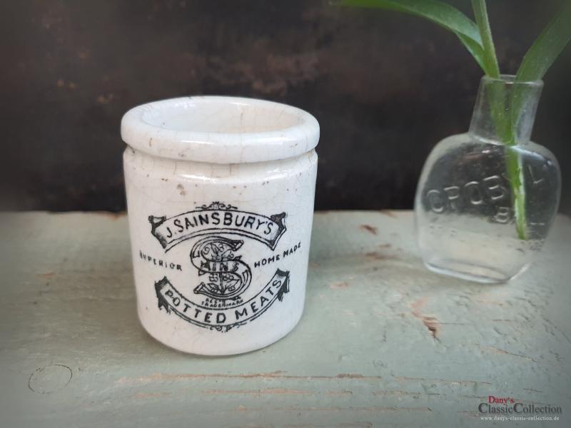 VERKAUFT ! Sainsburys Potted Meats ~ Antike Keramik ~ Aufbewahrung ~ Pottery ~ englisches Steingut ~ Werbung ~ Dundee ~ Vintage Küche ~ hz6433s