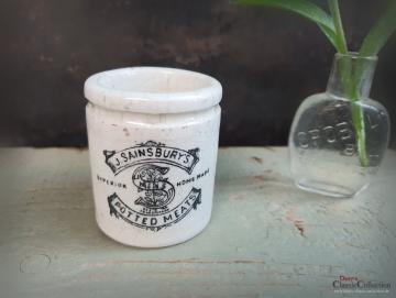 VERKAUFT ! Sainsburys Potted Meats ~ Antike Keramik ~ Aufbewahrung ~ Pottery ~ englisches Steingut ~ Werbung ~ Dundee ~ Vintage Küche ~ hz6433s