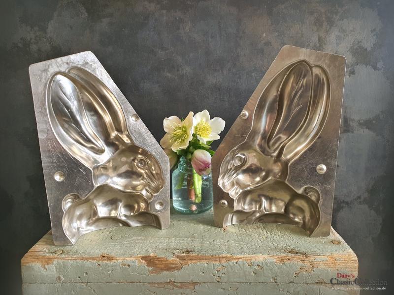 VERKAUFT ! Langohr Hase 18 cm Schokoladenform ~ 2-teilige Gießform alt ~ Vintage Osterdeko ~ seltenes Sammlerstück ~ Frohe Ostern ~ hy6312