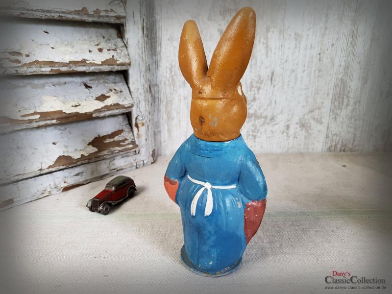VERKAUFT ! Osterhasen Candy Container ~ Pappmaché Hase mit Eierkorb ~ Osterdekoration ~ Sammlerstück ~ Made in Germany ~ hy5858