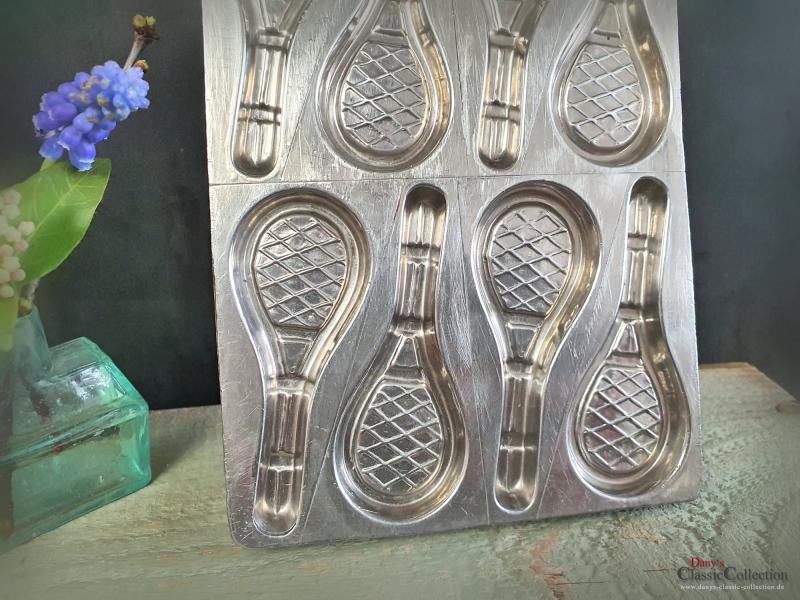 12 Tennisschläger Schokoladenform Platte ~ Metall Gießform ~ Vintage ~ Obermann Wien ~ seltenes Sammlerstück ~ Landhaus Deko ~ hy6314