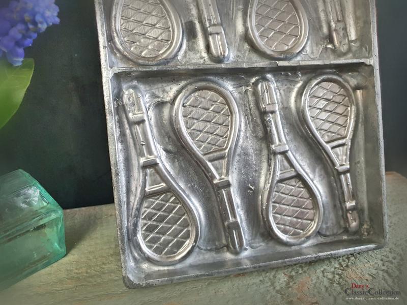 12 Tennisschläger Schokoladenform Platte ~ Metall Gießform ~ Vintage ~ Obermann Wien ~ seltenes Sammlerstück ~ Landhaus Deko ~ hy6314