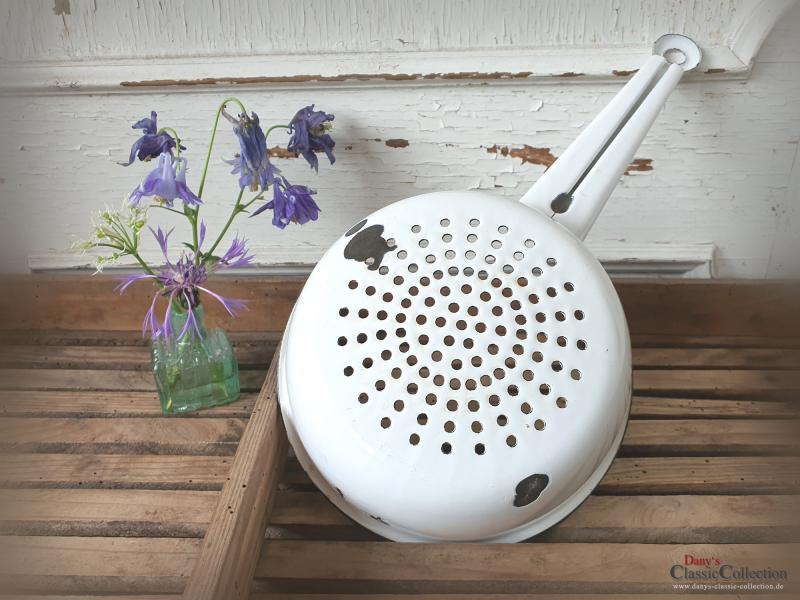 Emaille Küchensieb ~ Abtropfsieb ~ Durchschlag ~ Sieb weiß ~ Rand schwarz ~ Vintage Küchendekor ~ Landhausküche ~ Bauernhaus ~ ht2759