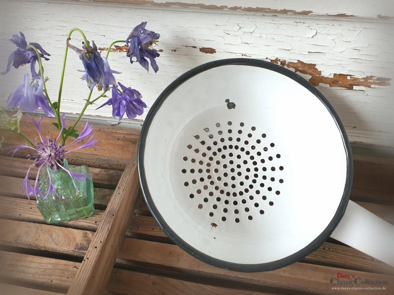 Emaille Küchensieb ~ Abtropfsieb ~ Durchschlag ~ Sieb weiß ~ Rand schwarz ~ Vintage Küchendekor ~ Landhausküche ~ Bauernhaus ~ ht2759
